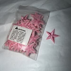 Pink White 1 Inch Star Embroidered Iron On Sew On Patch Package Of 60 Small New